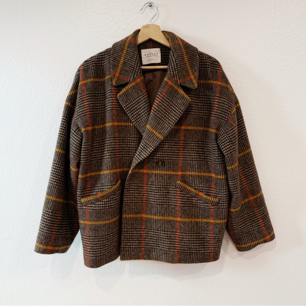 Velvet by Graham & Spencer Rhona Short Coat in Plaid - oversized fit